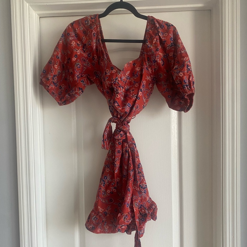 ASOS design red paisley mini dress with tie waist